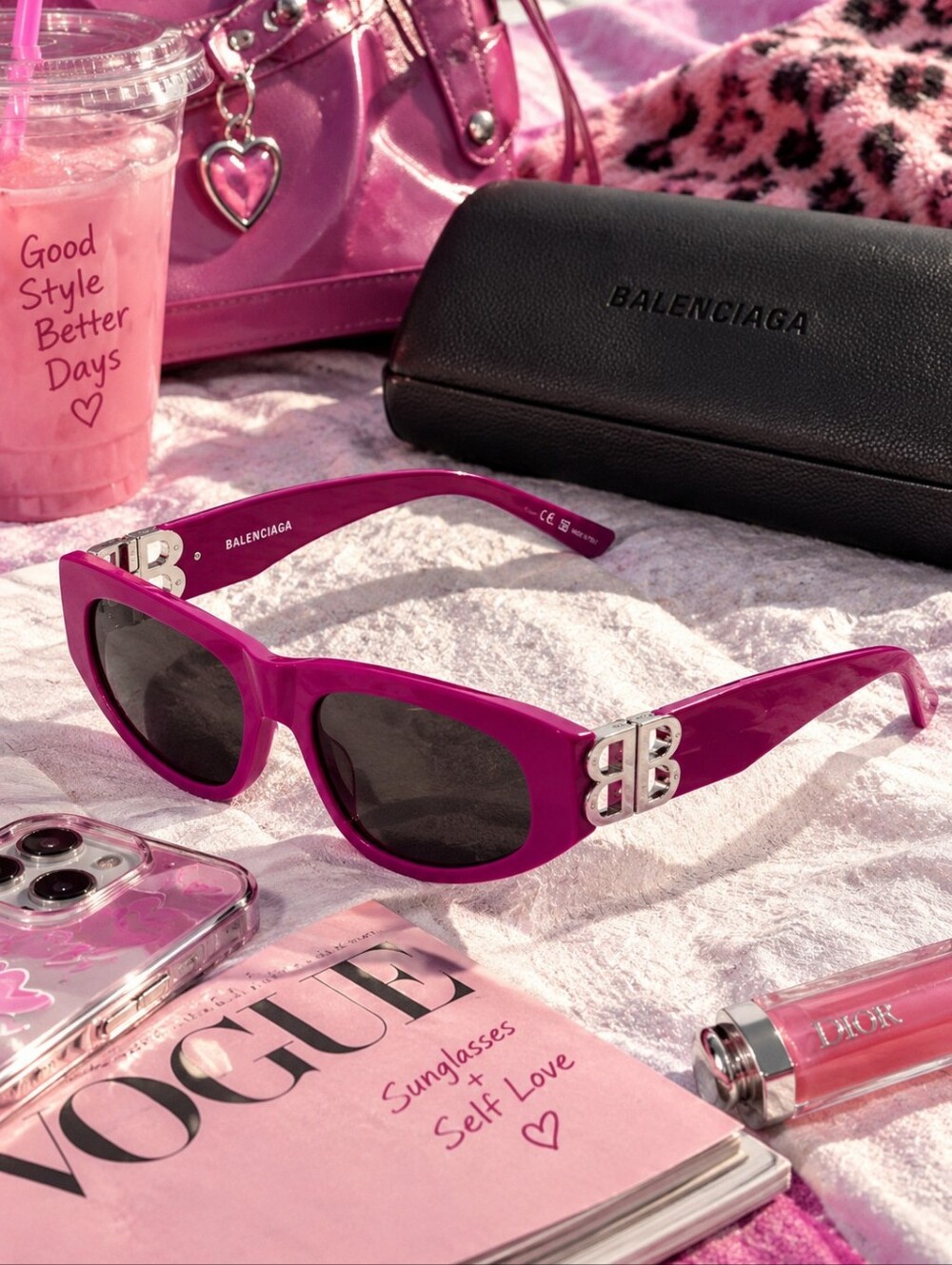 Gorgeous Balenciaga Fuchsia Cat Eye BB Logo Designer Sunglasses BB0095S Nwt